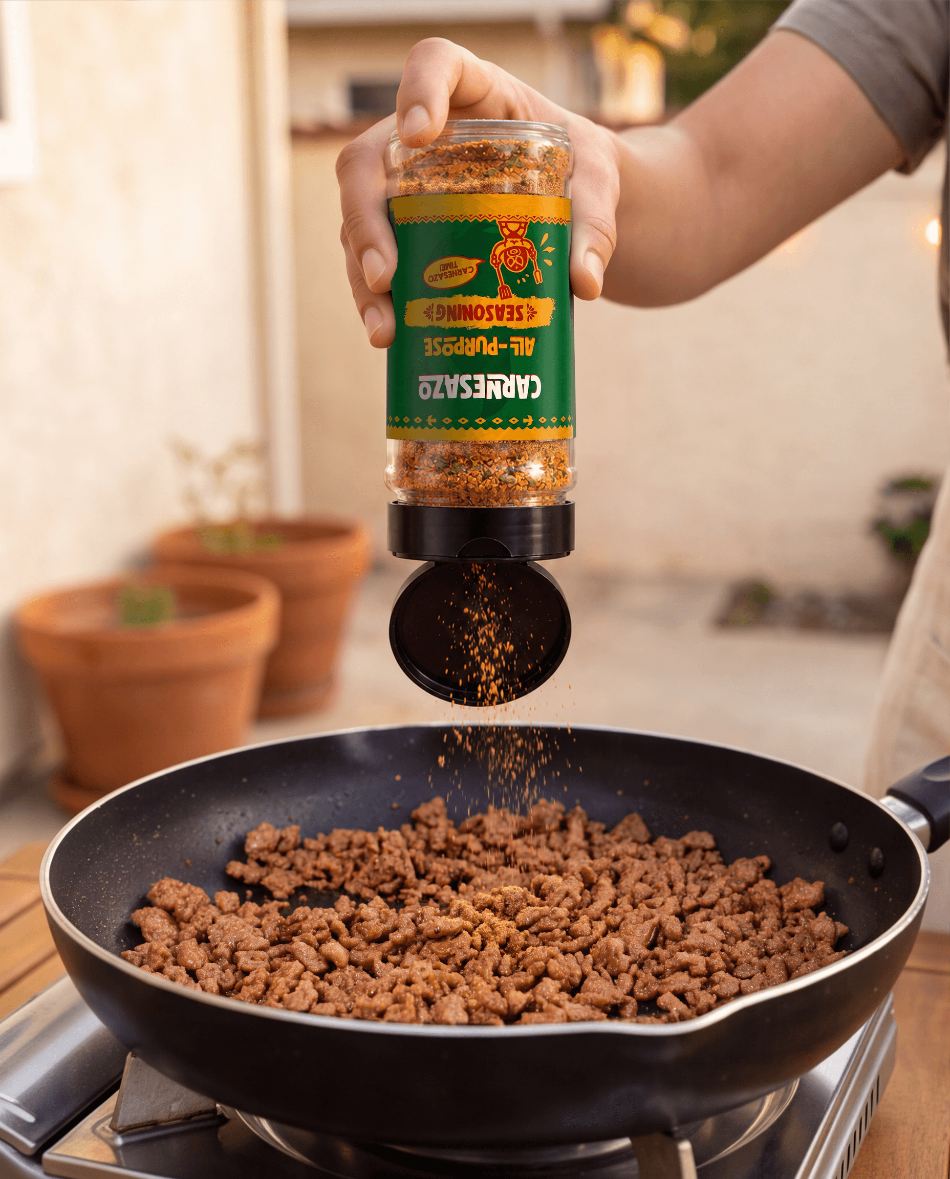 Seasoning the beef with Carnesazo Mexican seasoning